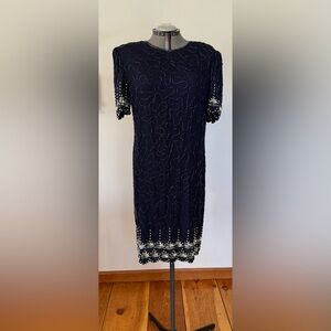 Elegant Navy Blue Beaded Dress. Size 1X